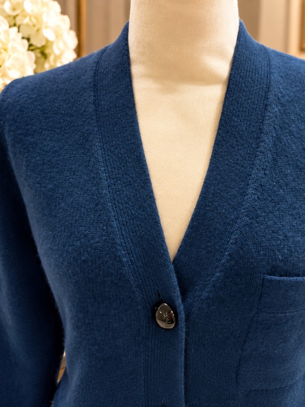 Louis Vuitton Blue Cashmere V-Neck Button Front Cardigan